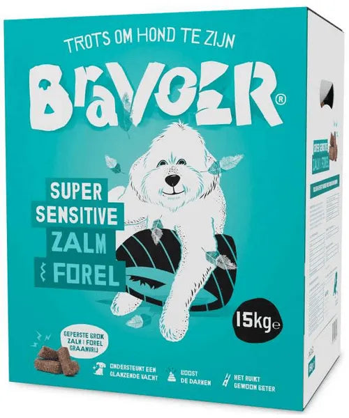 Bravoer Super Sensitive Zalm &amp; Forel 15 kg (Geperste brok)