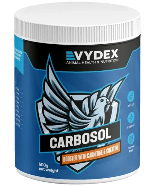 VyDex Carbosol pet supplement container, 500g, animal nutrition booster with creatine and carnitine.