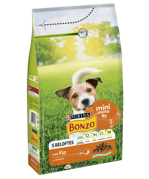 Bonzo Menú Adulto trozos con Carne de Res, Pollo y Verduras