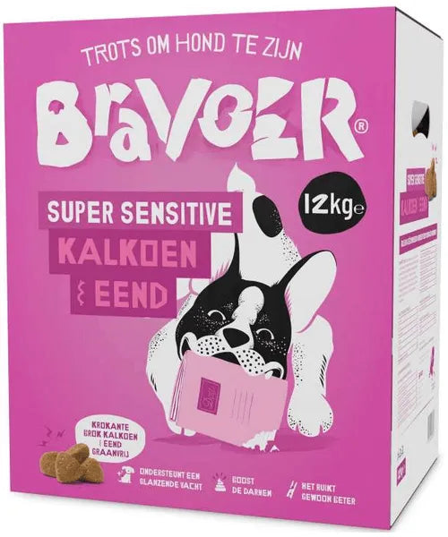 Bravoer Super Sensitive Kalkoen &amp; Eend 12 kg (Krokante brok)