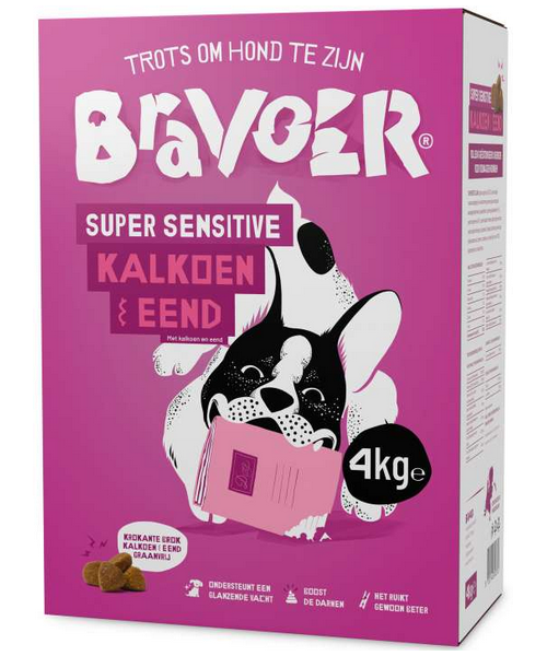 Bravoer Super Sensitive Kalkoen &amp; Eend 4 kg (Krokante brok)