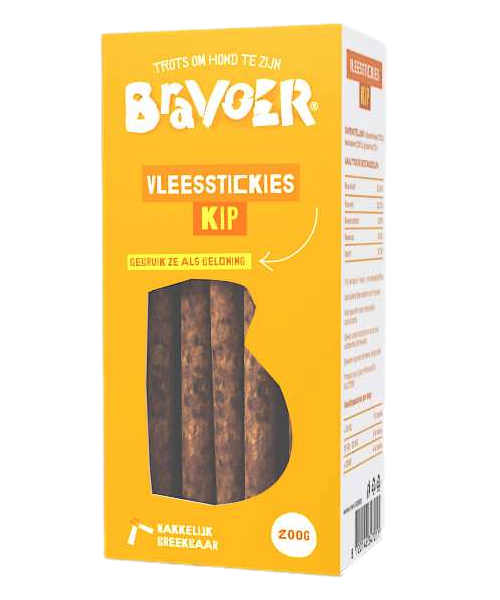 Bravoer Vleesstickies Kip 200g (beloningssnack)